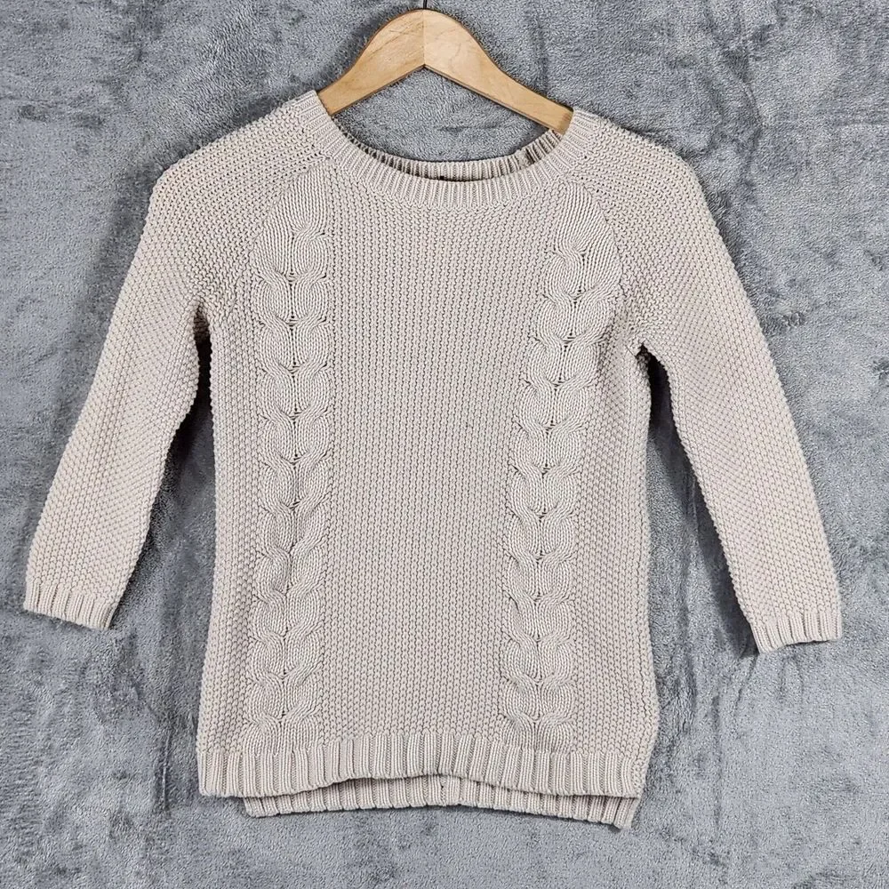 Women Sweater XS Cable Knit Button‎ Back Chunky Ivory Cynthia Rowley